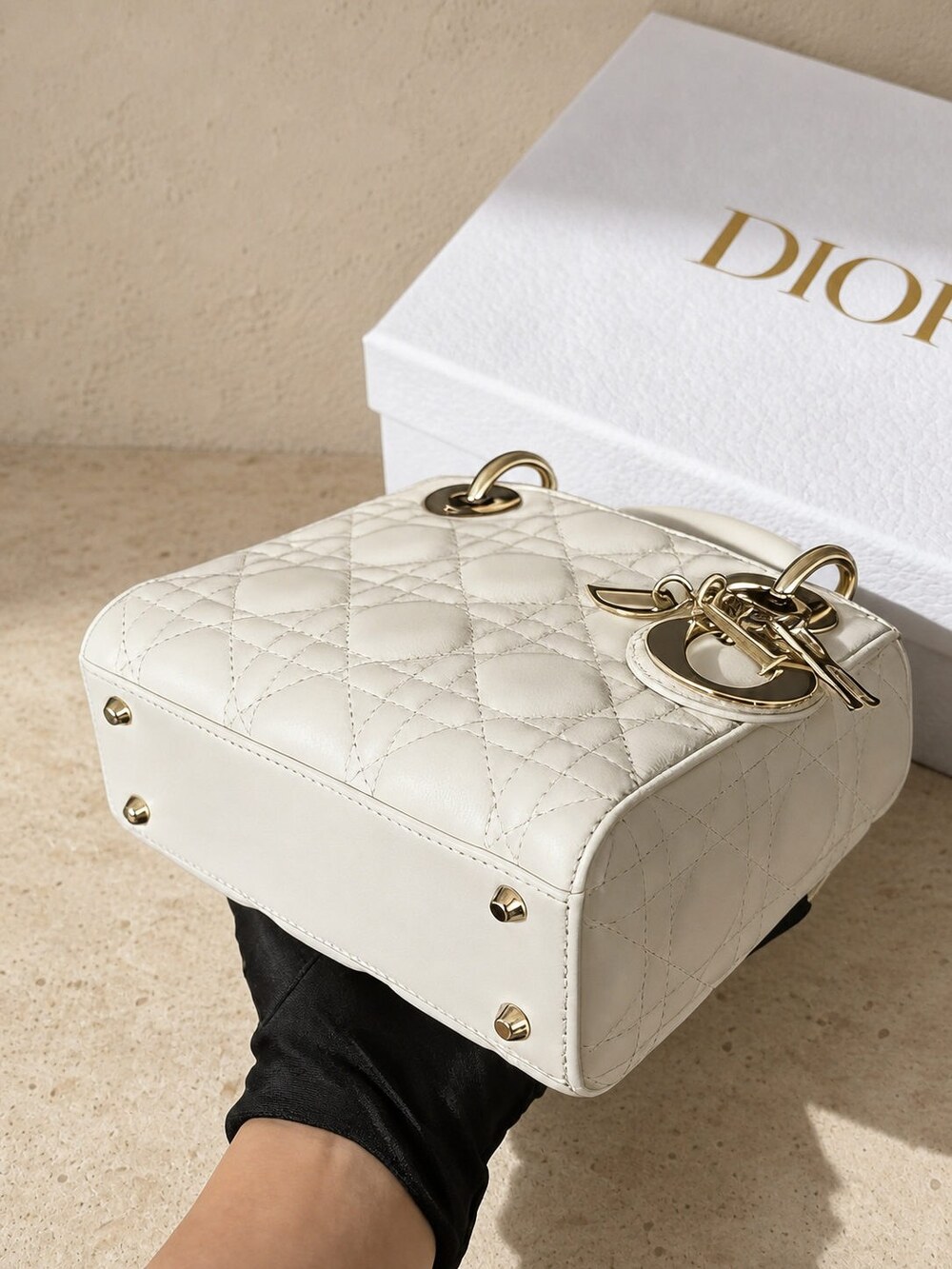 Dior White Cannage Lambskin Mini Lady Dior Handbag with Top Handles - Picture 7 of 7